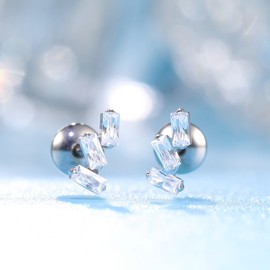 Limerencia Hypoallergenic G23 Implant Grade Titanium Screw Back Earrings Tragus 20G Helix F136 Piercing Post for Girls' Sensitive Ears Cartilage (Triple Baguette Gem)