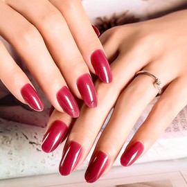 Pufandor Round Press on Nails Almond Nude Jelly Purple Fake Nails Glossy False Nails Natural Looking Press on Nails Medium 24Pcs