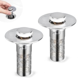 lasuroa 2pcs Bathroom Sink Stopper Hair Catcher, Pop Up Sink Plug Drain Strainer with Removable Stainless Steel Filter Basket, Bathtub Drain Protector for Prevent Clogging