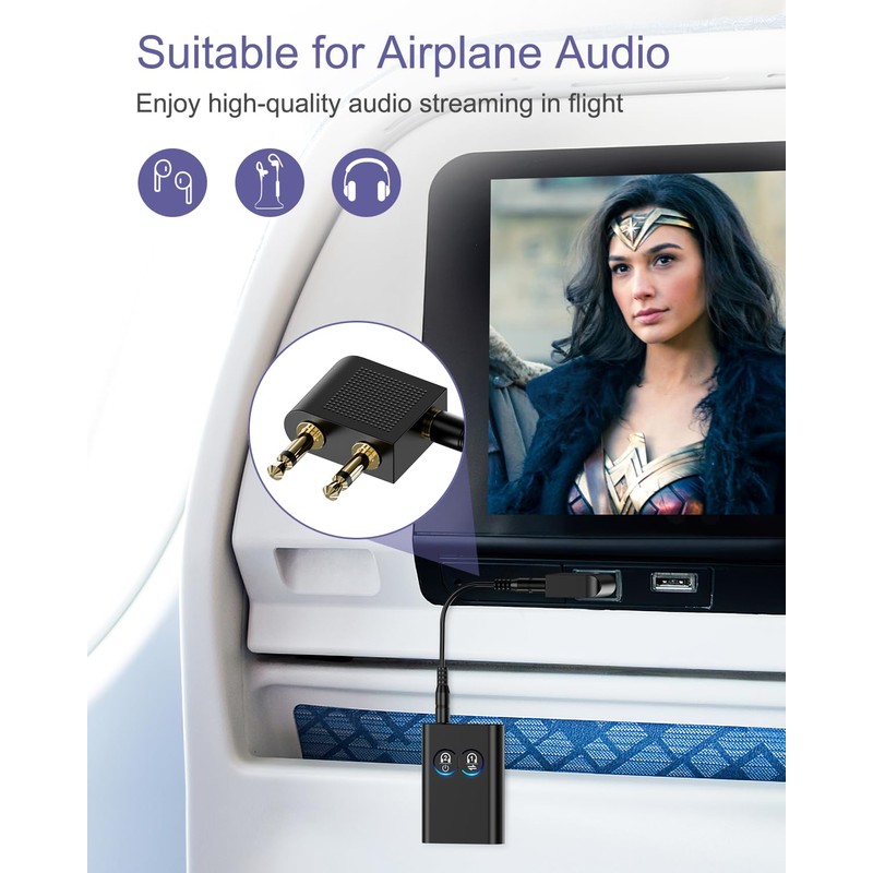 OQIMAX Bluetooth 5.2 Transmitter Receiver 2-in-1 Wireless Bluetooth Adapter Airplane
