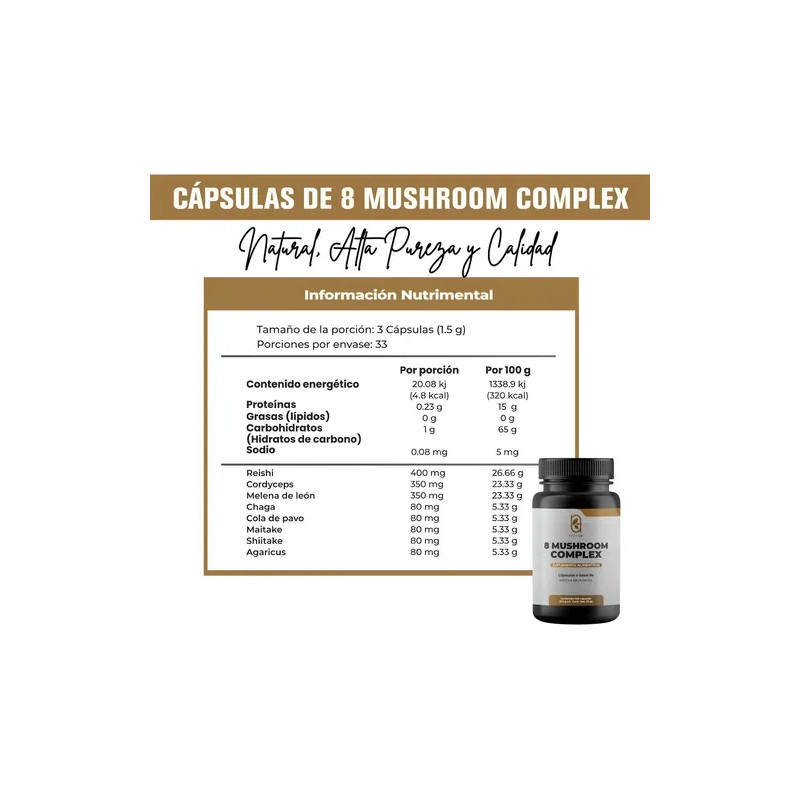 Naima+ Suplemento 8 Hongos Adaptógenos Cápsulas Reishi Cordyceps Shiitake Sin