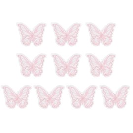 PATIKIL 10Pcs Embroidery Lace Butterfly Applique, 1.6"x2"Butterfly Sew Iron On Patch with Double Layer Organza Appliques for Clothing Wedding Dresses DIY Clothes Craft, Pink