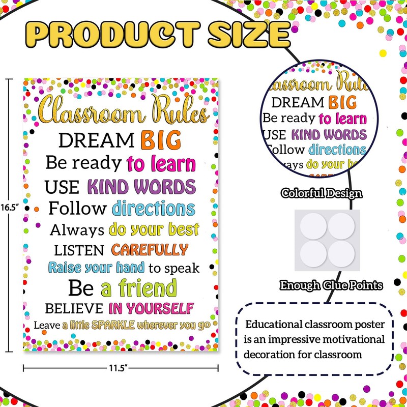 JUESMOS Classroom Rules Poster: Confetti Class Rules Chart for Elementary,