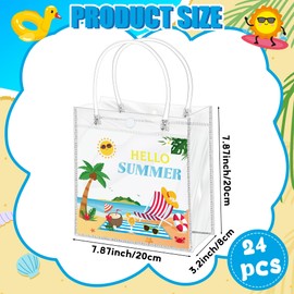 H1vojoxo Hello Summer Gift Bags - 24PCS Sunny Beach Clear Gift Bags with Handles 7.87 x 3.2 x 7.87 Inch Reusable PVC Plastic Transparent Waterproof Tote Bag for Summer Party Birthday Party Supplies