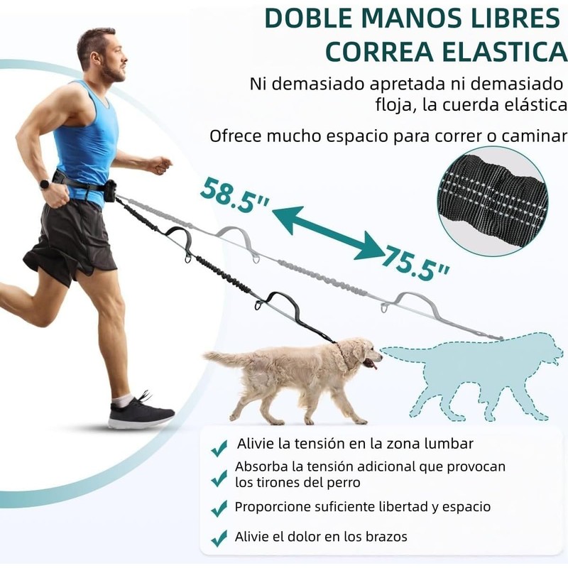 Correa Manos Libres para 2 Perros, Cierre de Seguridad y