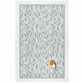 Ulster Weavers Christmas 100% Cotton Tea Towel - Multicoloured - Mistletoe and Robin