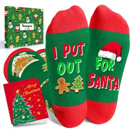 HAPPYPOP Christmas Socks for Boy Girls - Christmas Gifts Gingerbread Socks Cookie Gifts Stocking 10-12 Year Old With Greeting Card