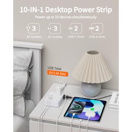 DEPOW Surge Protector Power Strip with Flat Plug, 3 FT Extension Cord with 6 AC Outlets 4 USB Ports,1050J Surge Protection, Wall Mountable Charging Station for Office, Home, White