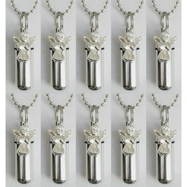 Wholesale Set of Ten Silver Praying Angel ANOINTING Oil Holders - Laser Engraved with Hearts - Includes 10 Velvet Pouches, 10 Ball-Chains & Funnel