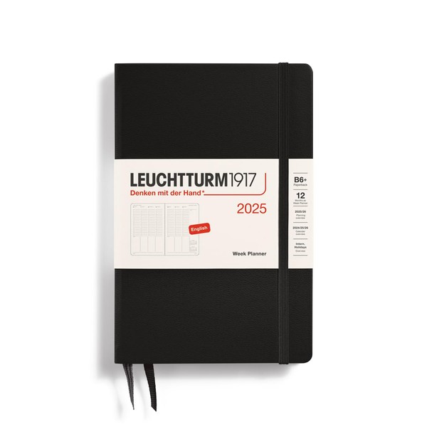 LEUCHTTURM1917 - Week Planner 2025, Hardcover, Paperback (B6+), Black (Jan