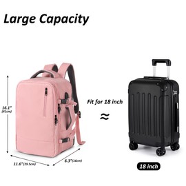 TANTOMI Travel Backpack for Women, 15.6 Inch Laptop Backpacks Carry-On Bags for Work College School Business, Casual Daypack with USB Charging Port (Pink)