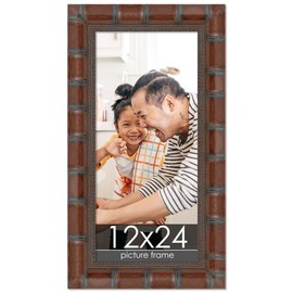 12x24 Wide Bamboo Picture Frame with UV-Resistant Acrylic & Acid Free Backing, Available in  4 Finishes - Brown, Black, Silver, and Natural - Color: Brown