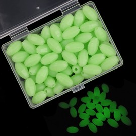 OROOTL Glow Beads Fishing Saltwater, 100pcs Hard Plastic Luminous Fishing Beads Green White Fish Beads Assortment Oval Egg Bead Lures Sea Fishing Tool