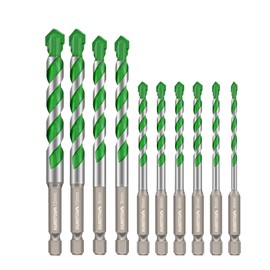 KURSTOL Masonry Drill Bit Set - 10pcs 1/8"-1/2" Concrete Diamond Hole Saw Drill Bit for Brick Ceramic Tile Wood Glass, Tungsten Carbide Tipped Drill Bit Quick Change Shank Fixed On Drills