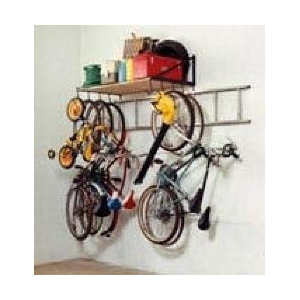 4-Foot Garage Storage Shelf and Bike Rack with Ladder Hooks