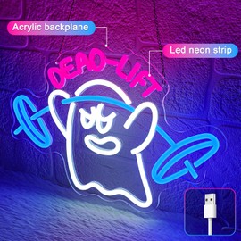 Sneignon Dumbbell Neon Sign,Neon Signs for Wall Decor,Gym Neon Sign,Ghost Dead Lift Led Sign,Barbell Led Signs for Wall,USB Powered with Dimmable Switch Neon Lights for Bedroom,Gym Decor,Workout