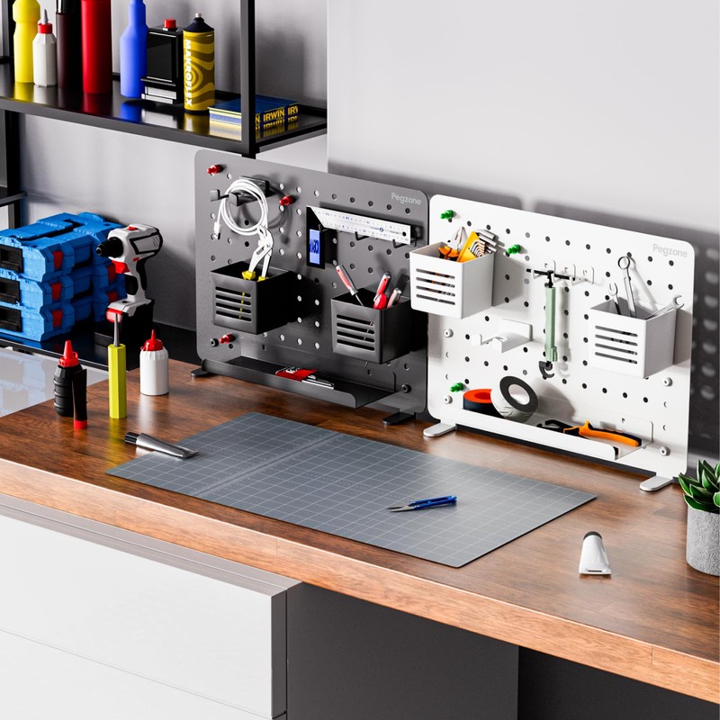 PEGZONE Clamp-on Desk Pegboard, Desk Organizer for Office Gaming Home,