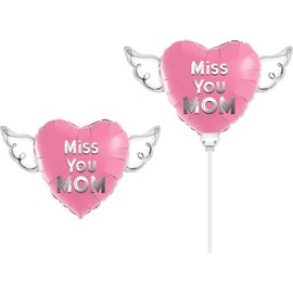 Happy Heavenly Birthday Miss You Mom Heavenly Balloons Heart Shaped with angel wings (2 Pack)