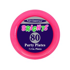 Party Essentials Colors Plastic Party Supplies, 80-Count, 7.5" Round Salad Plates, Assorted Neon