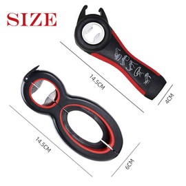 Multi Bottle Opener,2 Pieces Multi Bottle Can and Jar Grip Opener,Include 5-in-1 and 6-in-1, Twist Off Lid Kitchen Tool Suitable for Seniors or Arthritic Hands(Black+Red)