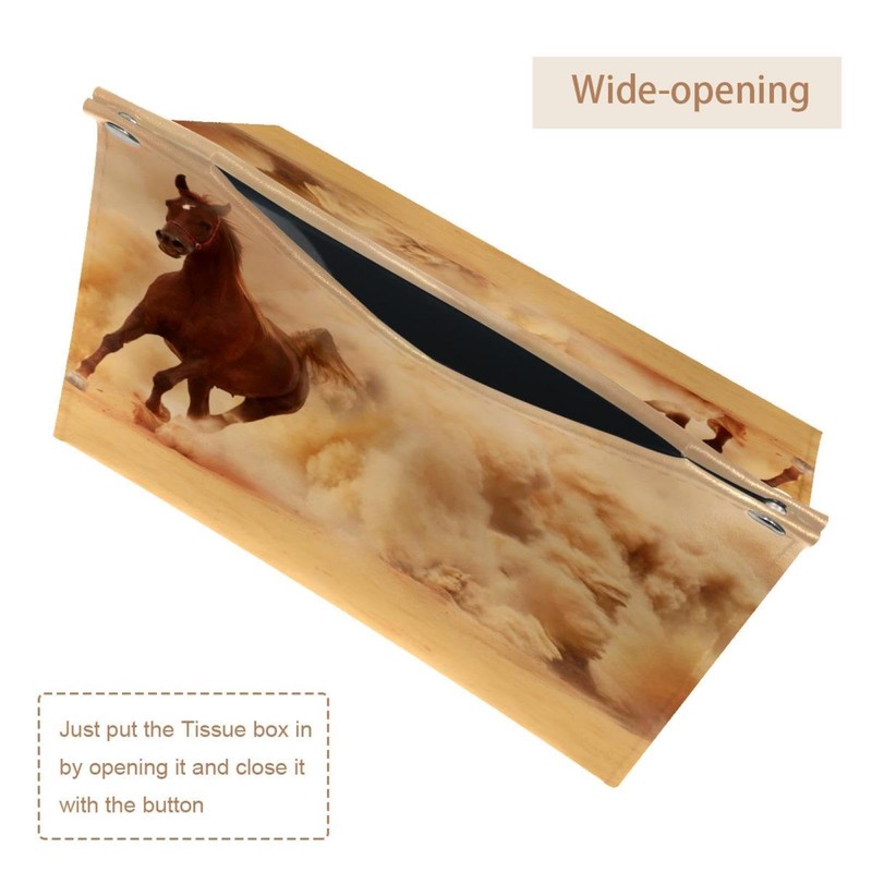 2 Pack Tissue Box Cover Holder, Horse Running Rectangle Leather