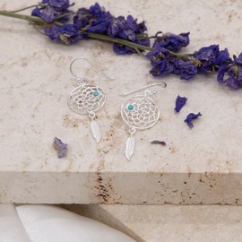 Tuscany Silver Women's Sterling Silver Turquoise Dream Catcher Drop Earrings