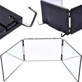 Hamilton Hills Adjustable Trifold Mirror - 360 Degree 3-Way Barber Mirror for Hanging or Wall Mounting - Triple-Section Panel for Haircuts, Braiding, and Makeup - for Personal Grooming in Bathroom
