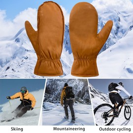 Harssidanzar Mens Winter Gloves,Leather Mitten Glove Thermolite Lined, Tan S