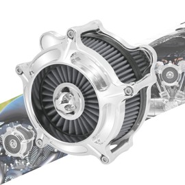 HCmotorku Air Cleaner Filter Aluminum Fit for Harley Touring Road King Street Glide Softail Sportster Dyna (Chrome Housing Grey Element, A For Sportster XL 04-22)