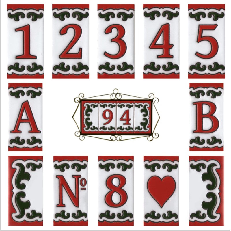 Daniella-M6 Spanish Hand-painted Green With Red Number Tiles With 3,4,5