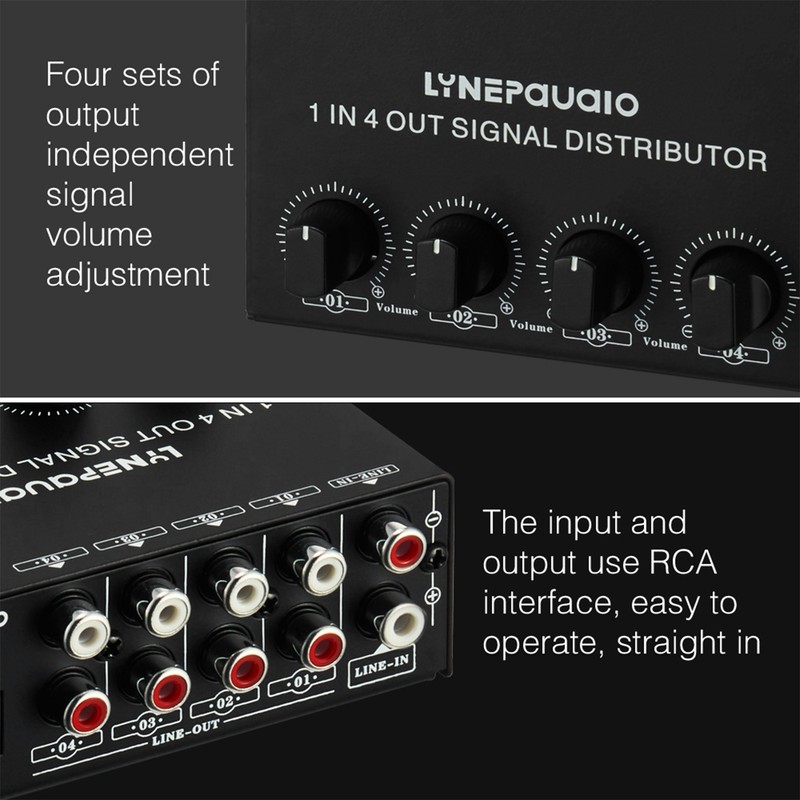 LYNEPAUAIO 1-in-4-out Stereo Audio Amplifier Amp Signal Distributor 1 Channel