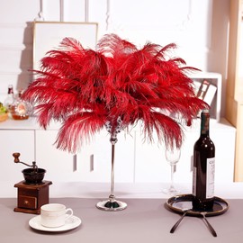 Soarer Red Ostrich Feathers for Vase 15 pcs 12-14inch Craft Feathers for Masquerade Party,Flower Arrangement and Home Decoration.(Red)