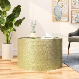 Metal Round Coffee Table, Modern Center Table Side Table for Living Room, No Needed Assembly, Gold