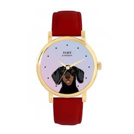 Toff London Black Dachshund Head Dog Watch Women's 38 mm Case 3ATM Waterproof Custom Designed Quartz Movement Luxury Luxury, Pink, TLWS-44633