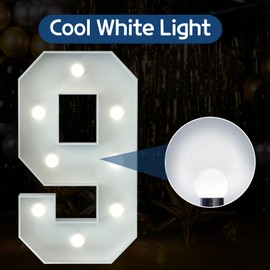 imprsv 3FT Marquee Light Up Numbers, Marquee Numbers 9, Cool White Light Up Numbers for Party, Big Numbers for 19th 29th 90th Birthday Party Decorations,Large Cardboard, Anniversary Decor
