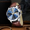 OLEVS Watches for Men Leather Watch Brown Watch Blue Face