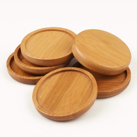 6pcs 3 inch Bamboo Round Plant Saucer, Mini Flower Pot Tray for Cactus Plant Pot Flower Pot Container Planter Bonsai Pots,no Plants Pot