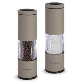 Salt and Pepper Grinder Set with Adjustable Coarseness | Manual Pepper Mill Grinder with Refillable Design | Ceramic Core | Kitchen Essential (2 Packs, Greige)