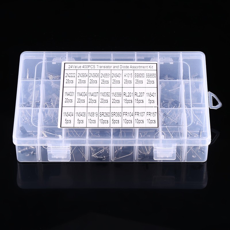 400pcs 24 Values Transistors and Rectifier Diodes Assortment Set With