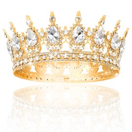 navdlizu Crowns for Women,White Rhinestone Tiaras Queen Gold Crown,Crystal Birthday Headband Hair Accessories for Princess
