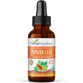 Zumo de extracto líquido de hojas de papaya, aumento de plaquetas de sangre natural, médula ósea, gota inmune, enzima digestiva – 100% orgánico no OMG verificado Kosher – Botella de vidrio de 1 oz – Fabricado en Estados Unidos por Herbal Goodness
