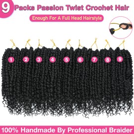 9 Packs Passion Twist Crochet Hair 10 Inch Pre-twisted Passion Twist Hair Pre Looped Crochet Passion Twist Hair Bohemian Short Passion Twist Crochet Braids Hair for Women Girls and Kids (10Inch,1B)