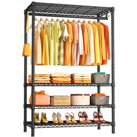 Ulif H4 Plus Portable Closets, 4-Tier Clothes Garment Rack for Bedroom and Cloakroom, Metal Clothing Storage and Organizer Wardrobe System, 45" W x 14" D x 76.4" H, Load 522lbs, Black