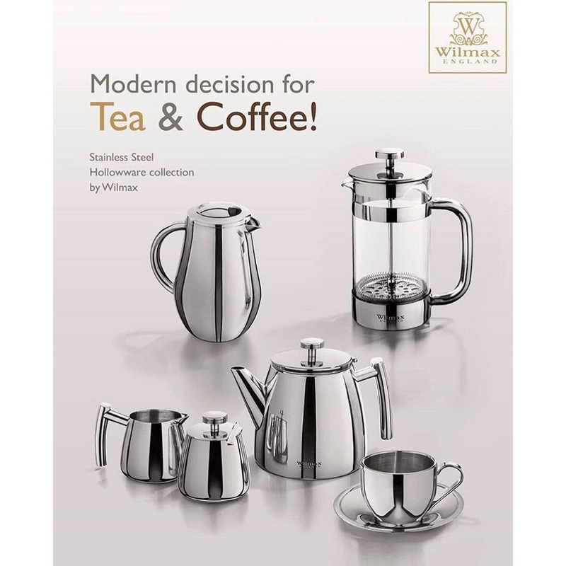Wilmax Thermoglass French Press Stainless Steel, 27.1 fl oz (800