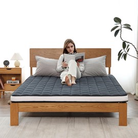 Welnow Japanese Futon Floor Mattress, Twin Size Thick Tatami Mat Portable & Foldable Roll Up Floor Bed Mattress with Storage Bag, Sleeping Pad for Adults, Dorm, Guest Bed, Camping and Travel, Black