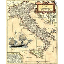 Italy Map Wall Decal, Map Artwork