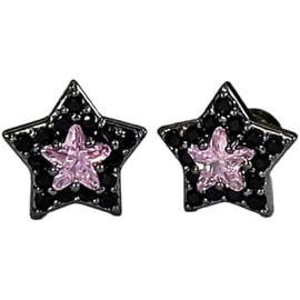 Cute Black Star Pink Small Stud Earrings for Women Teen Girls Star Little Studs Fashion Earrings Jewelry Birthday (Black, One size)