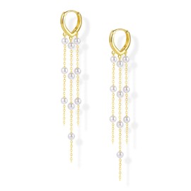 ALEXCRAFT Women's 925 Silver Hanging Earrings, Pearl Hanging Earrings, Long Tassel Earrings, Hypoallergenic Pearl Pendant Earrings, Small Huggie Hoop Earrings, Tassels, Hanging Earrings for Women and