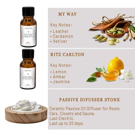 My Way & Ritz Carlton Fragrance Oil Set, Luxury Hotel Collection Diffuser Oil with Ceramic Diffuser, Wooden Base, High Diffusion, 2x15ml, Relaxing & Safe