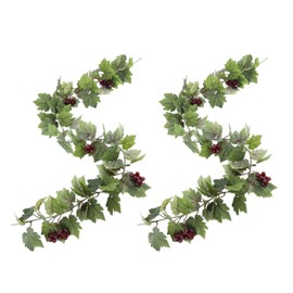 SENCOS Artificial Grape Vine Leaf Garland Plant with 5 Strings Grapes, 6.5ft Artificial Fake Grape Vines Fake Greenery for Wedding Party Home Indoor Outdoors Decoration(Spring Grape Leaf Garland)